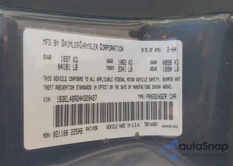 2004 Dodge Stratus Sxt z USA, uszkodzony, nr VIN 1B3EL46R24N328427